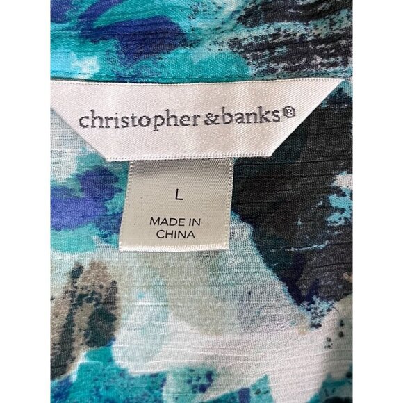 Christopher Banks Top Women L Blue Floral Sheer Western Boho Summer Office 80s - Picture 2 of 11